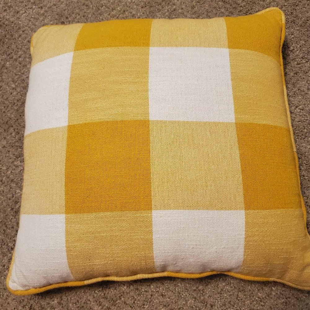 Yellow plaid throw pillow